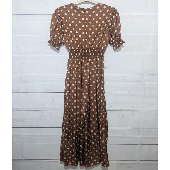 Slate & Willow Sketched Polka Dot Wide Leg Crop Jumpsuit Brown Women's Size 2 - Picture 7 of 14
